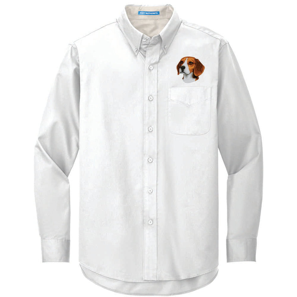 Beagle Embroidered Long Sleeve Button Up Shirt