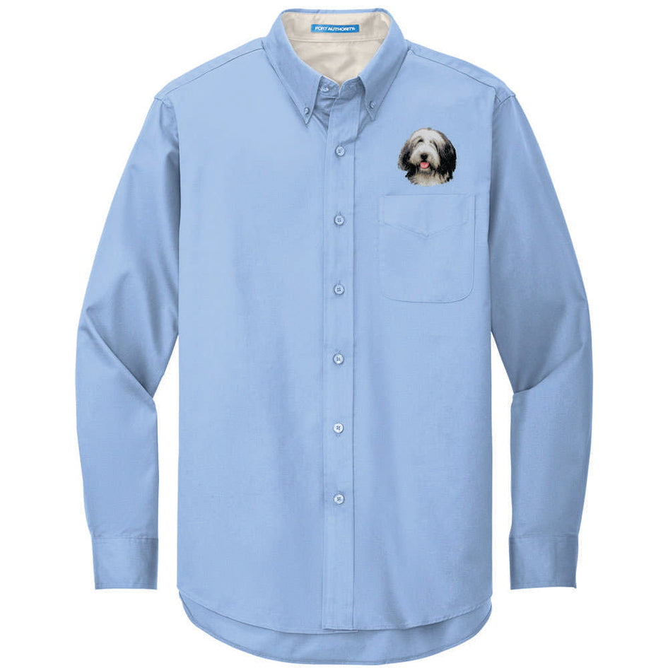 Bearded Collie Embroidered Long Sleeve Button Up Shirt