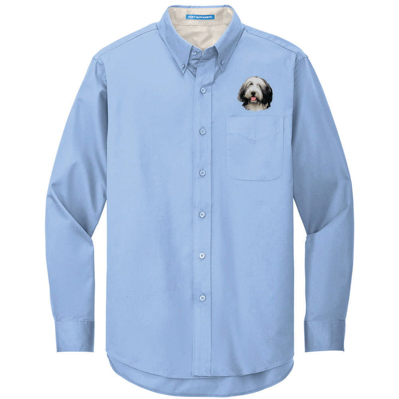 Bearded Collie Embroidered Long Sleeve Button Up Shirt
