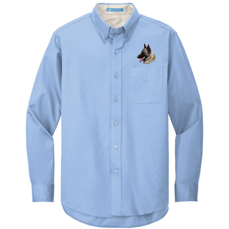 Belgian Malinois Embroidered Long Sleeve Button Up Shirt