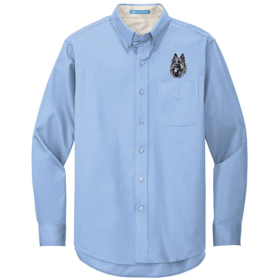 Belgian Tervuren Embroidered Long Sleeve Button Up Shirt