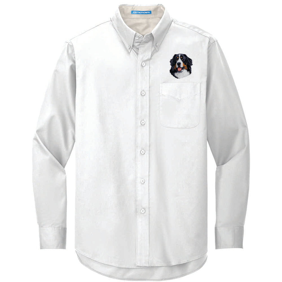 Bernese Mountain Dog Embroidered Long Sleeve Button Up Shirt