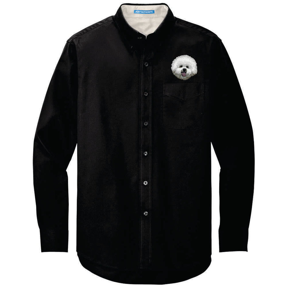 Bichon Frise Embroidered Long Sleeve Button Up Shirt