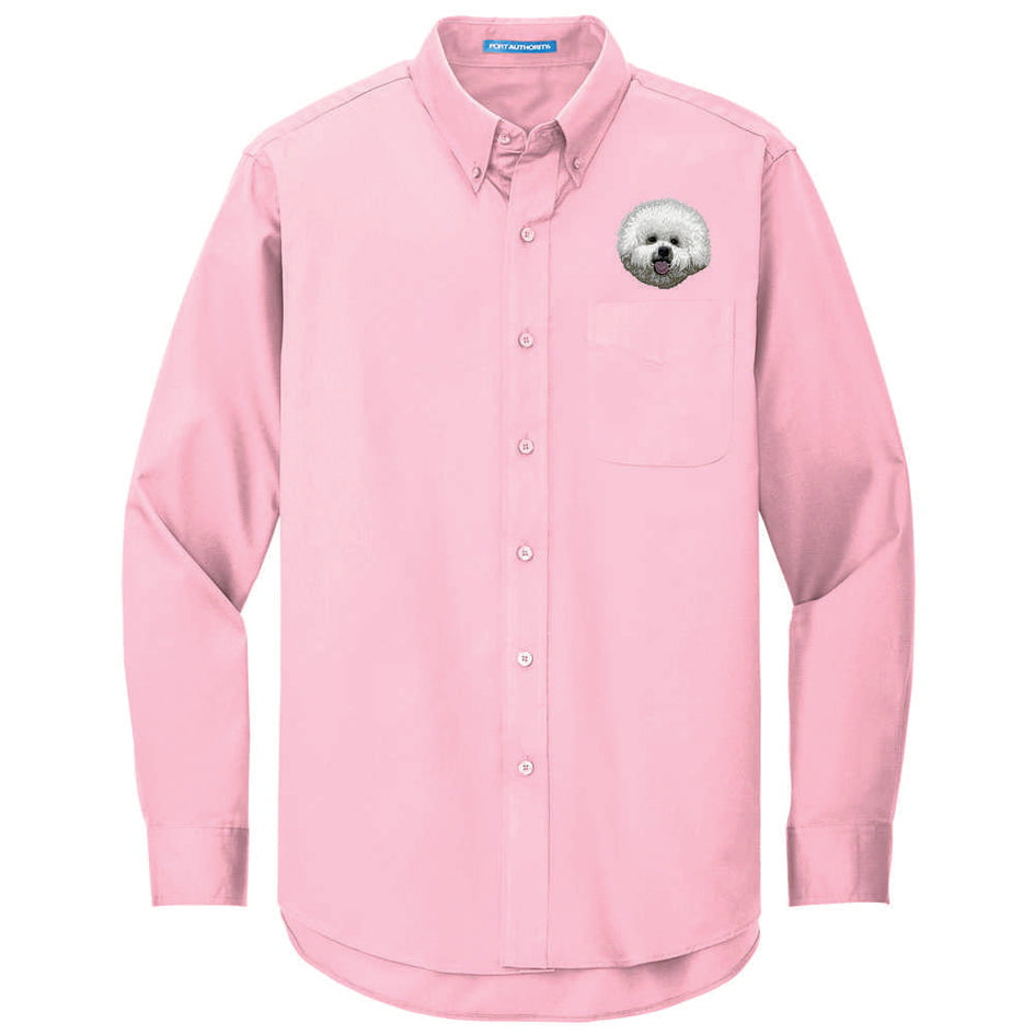 Bichon Frise Embroidered Long Sleeve Button Up Shirt