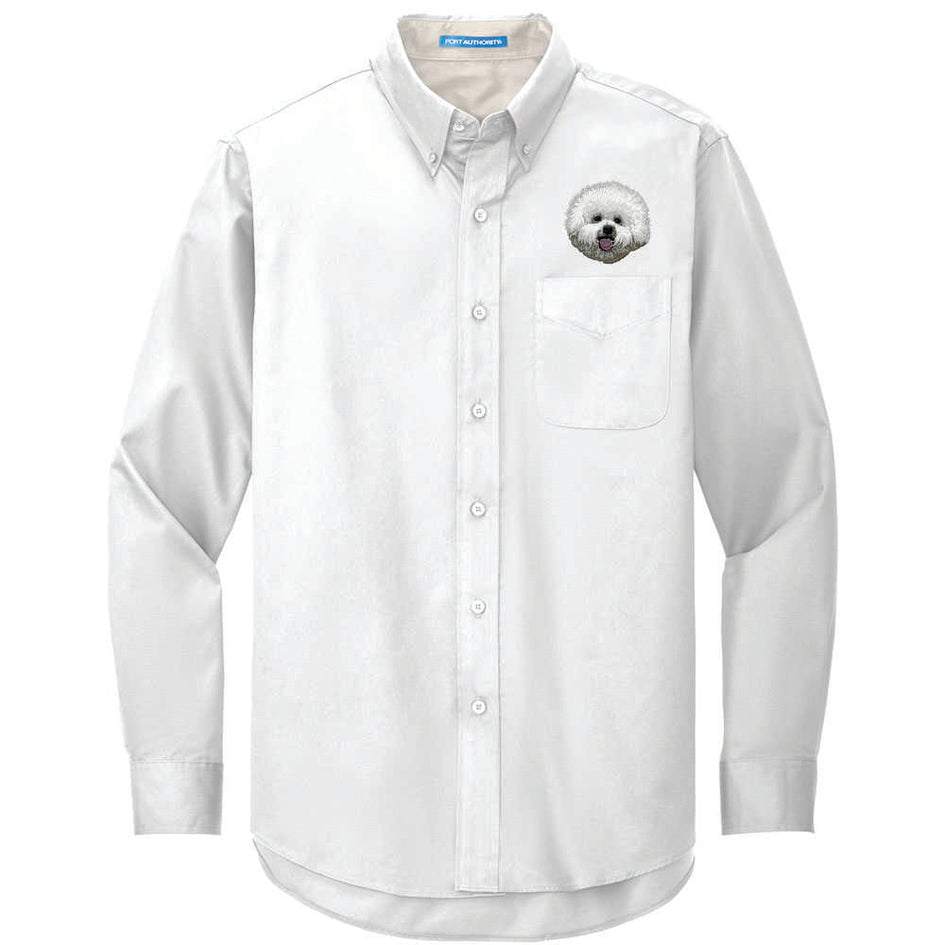Bichon Frise Embroidered Long Sleeve Button Up Shirt