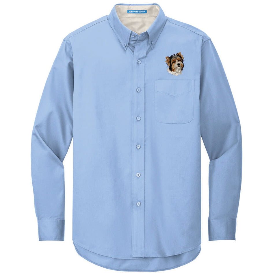 Biewer Terrier Embroidered Long Sleeve Button Up Shirt