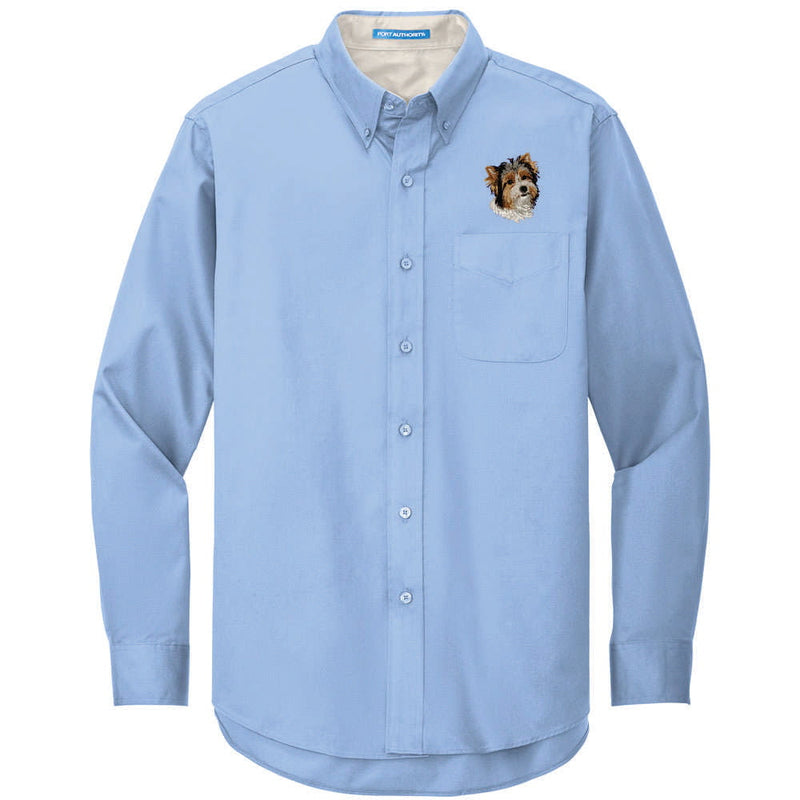 Biewer Terrier Embroidered Long Sleeve Button Up Shirt
