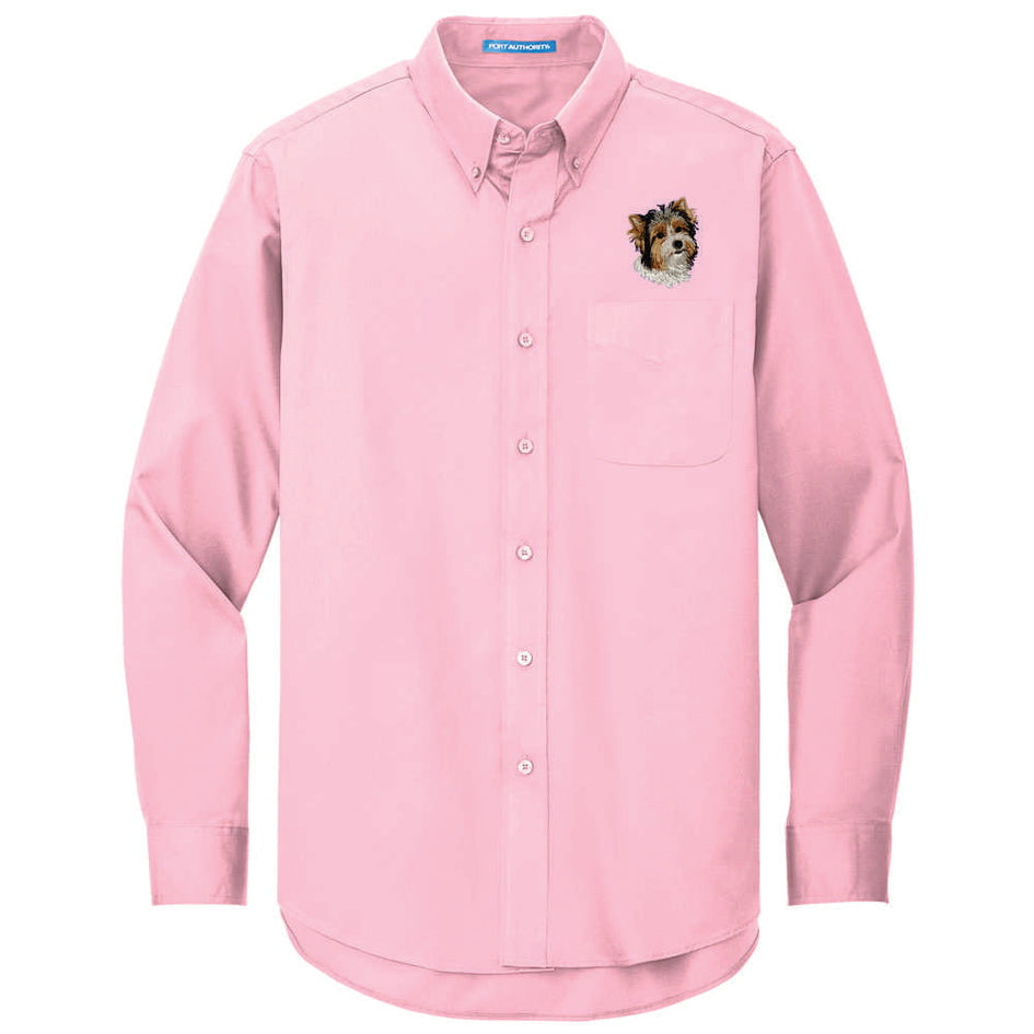 Biewer Terrier Embroidered Long Sleeve Button Up Shirt