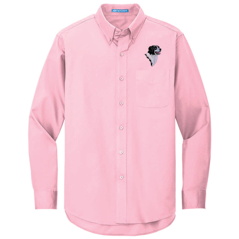 Border Collie Embroidered Long Sleeve Button Up Shirt