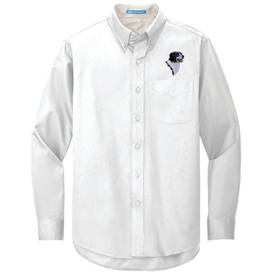 Border Collie Embroidered Long Sleeve Button Up Shirt