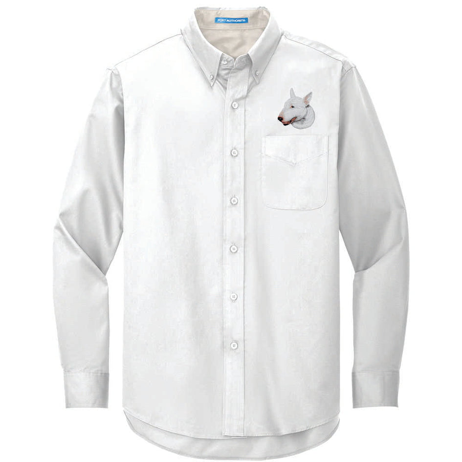 Bull Terrier Embroidered Long Sleeve Button Up Shirt