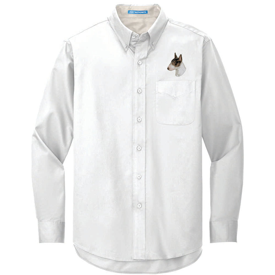 Bull Terrier Embroidered Long Sleeve Button Up Shirt