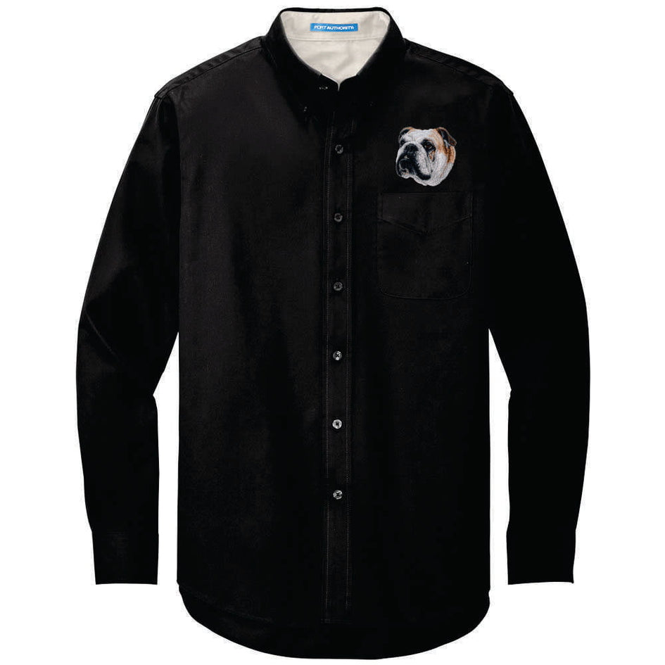 Bulldog Embroidered Long Sleeve Button Up Shirt