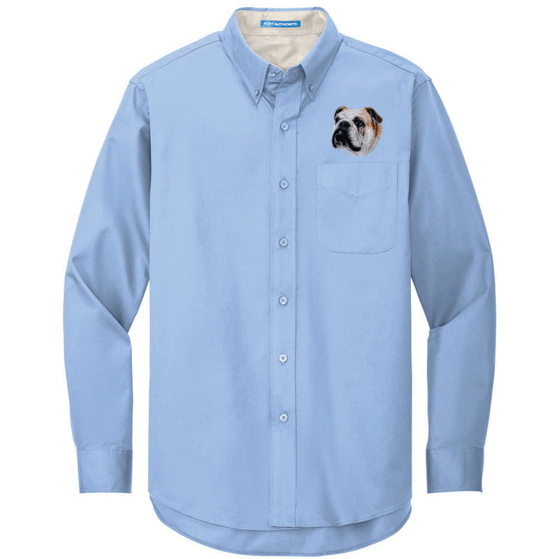 Bulldog Embroidered Long Sleeve Button Up Shirt