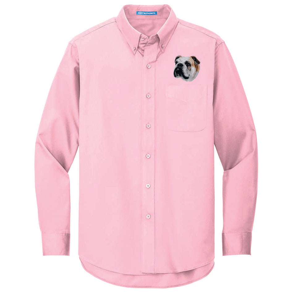 Bulldog Embroidered Long Sleeve Button Up Shirt