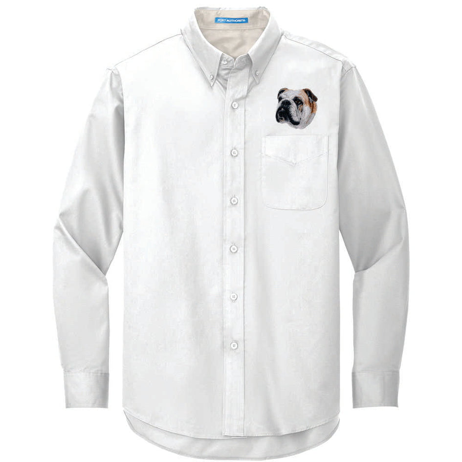 Bulldog Embroidered Long Sleeve Button Up Shirt