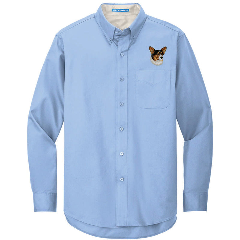 Cardigan Welsh Corgi Embroidered Long Sleeve Button Up Shirt