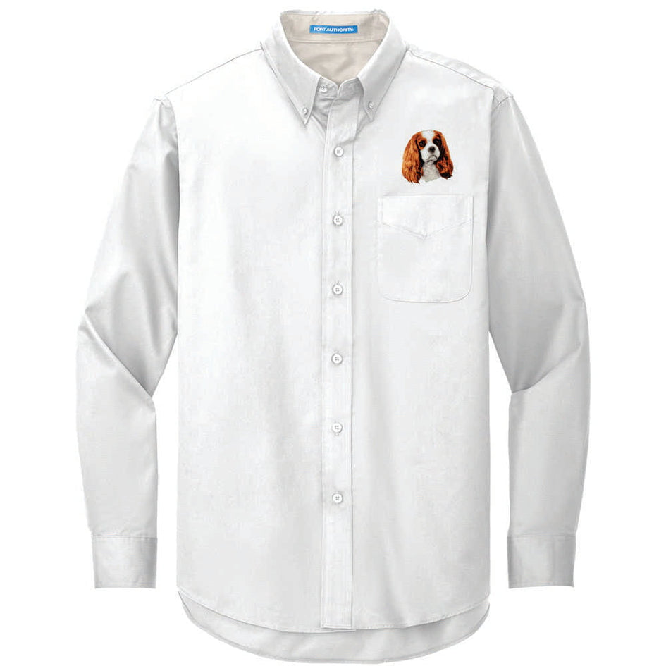 Cavalier King Charles Spaniel Embroidered Long Sleeve Button Up Shirt