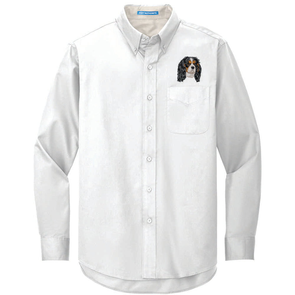 Cavalier King Charles Spaniel Embroidered Long Sleeve Button Up Shirt