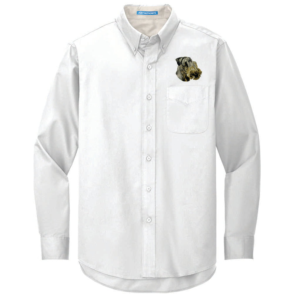 Cesky Terrier Embroidered Long Sleeve Button Up Shirt