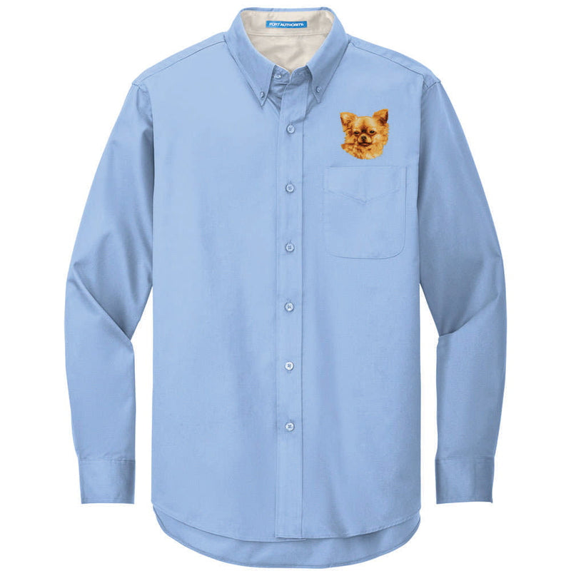 Chihuahua Embroidered Long Sleeve Button Up Shirt