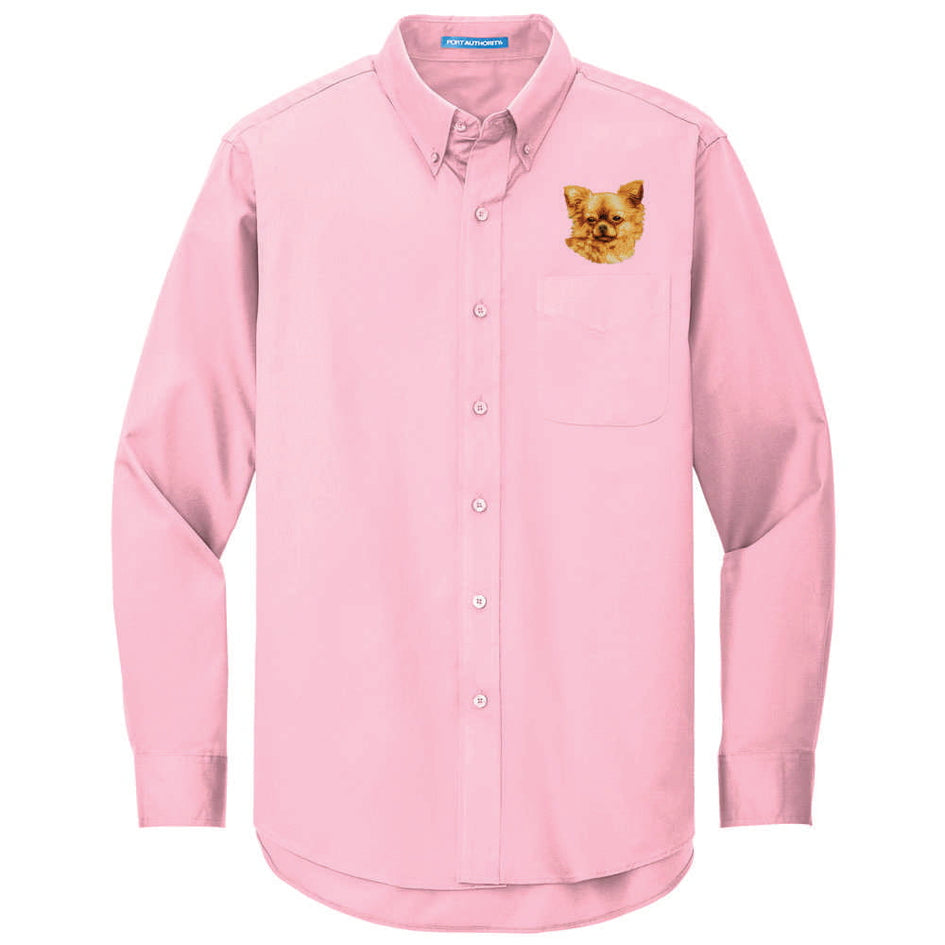 Chihuahua Embroidered Long Sleeve Button Up Shirt
