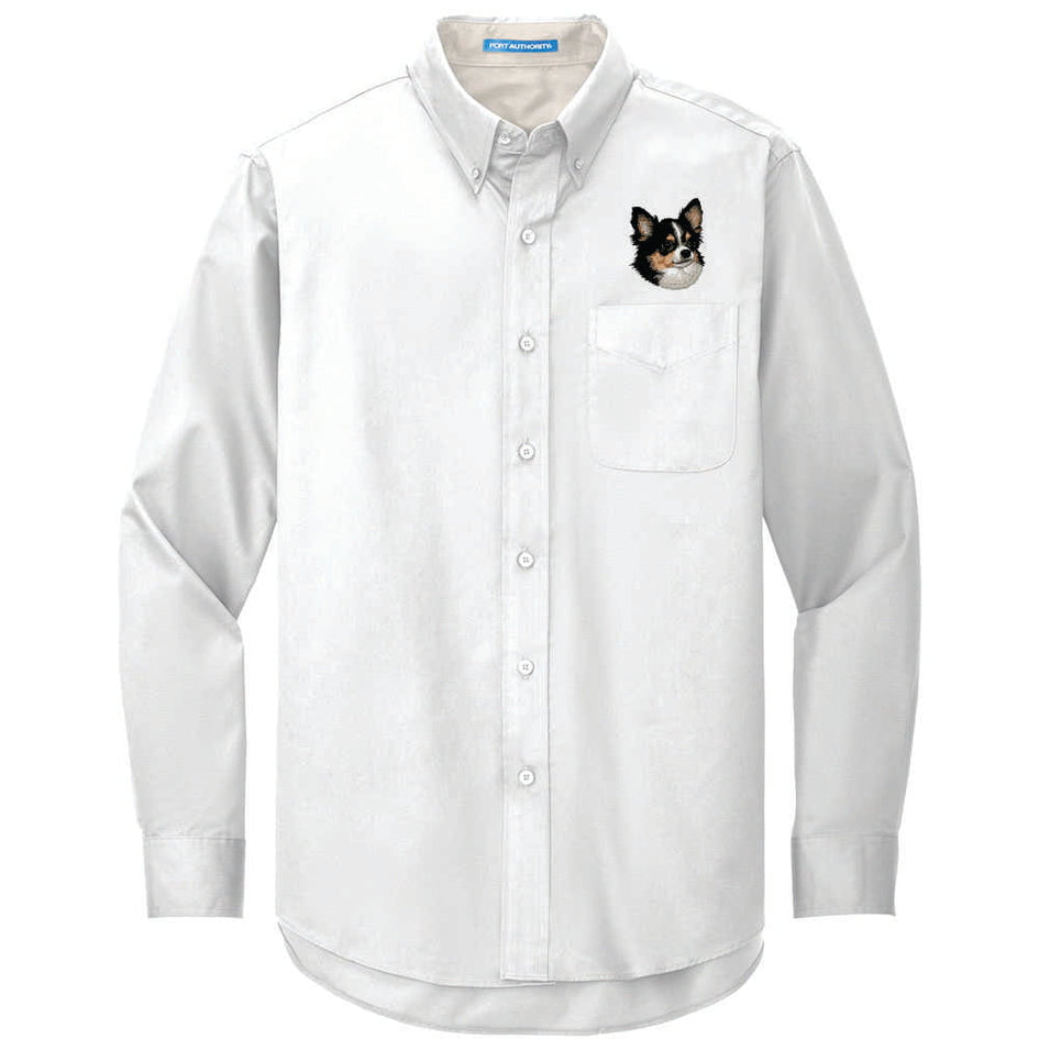Chihuahua Embroidered Long Sleeve Button Up Shirt