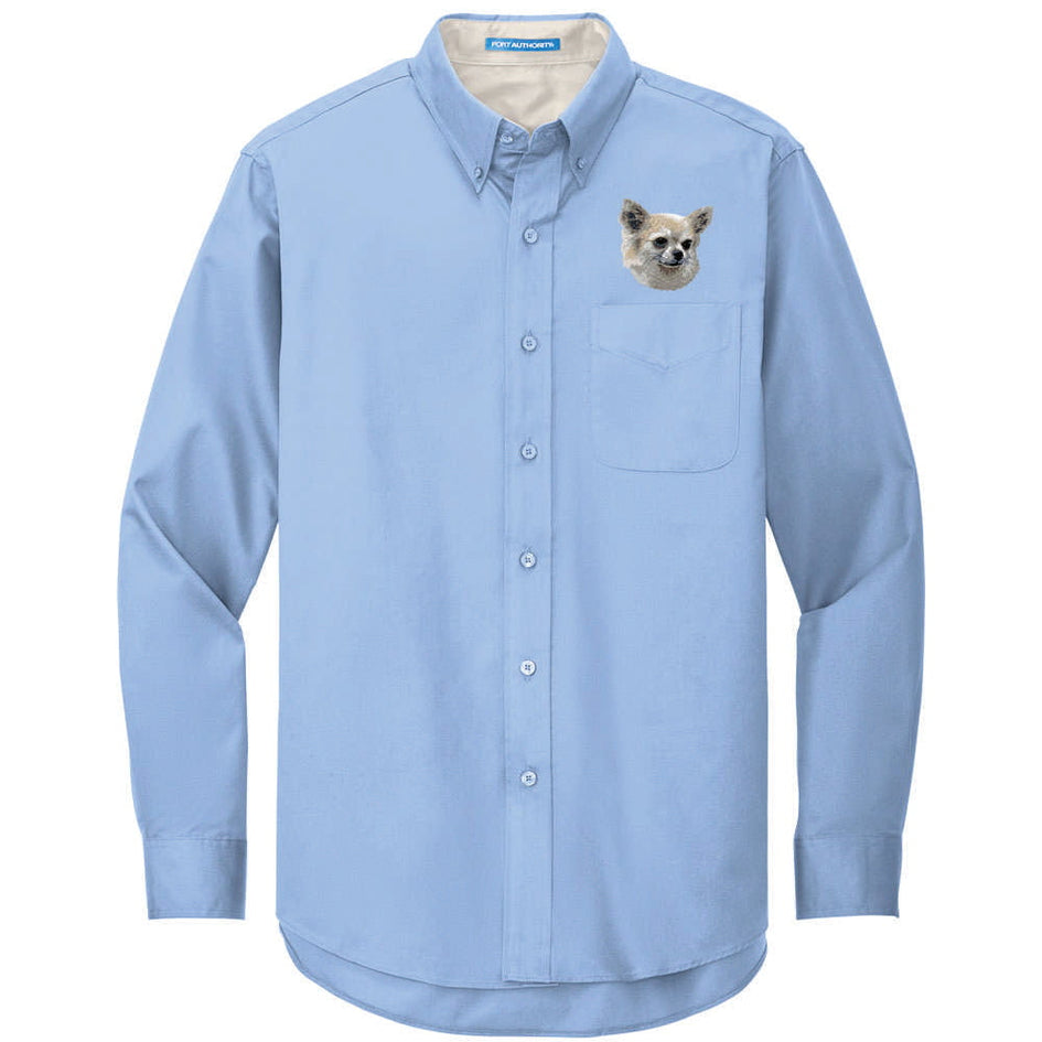 Chihuahua Embroidered Long Sleeve Button Up Shirt