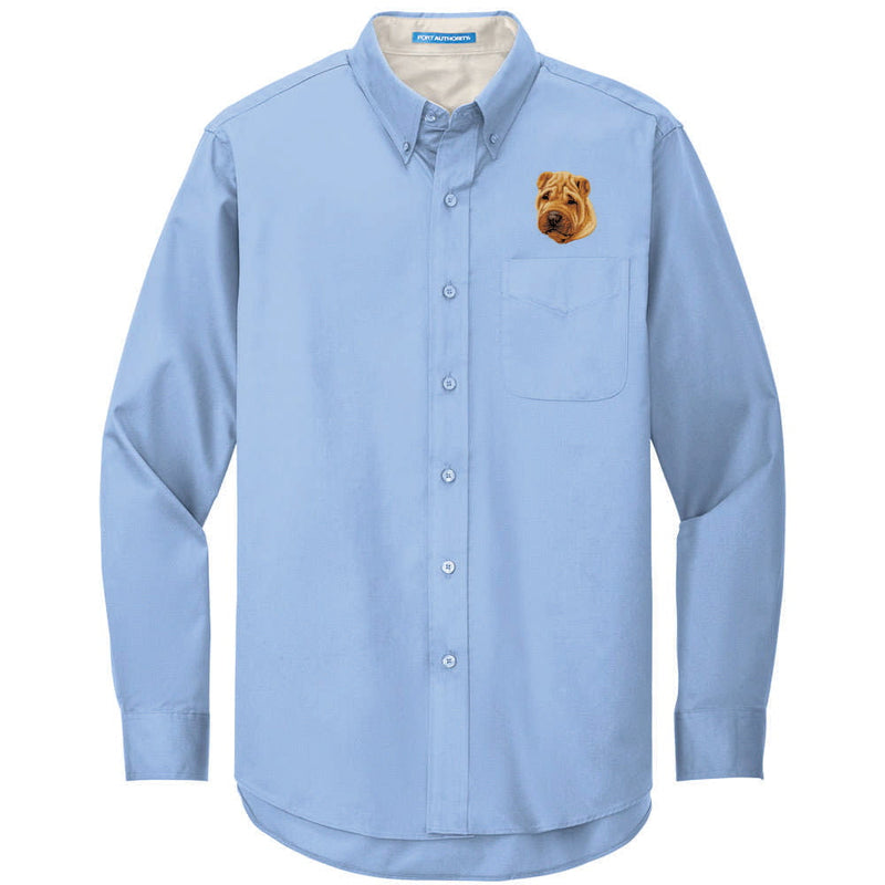 Chinese Shar-Pei Embroidered Long Sleeve Button Up Shirt