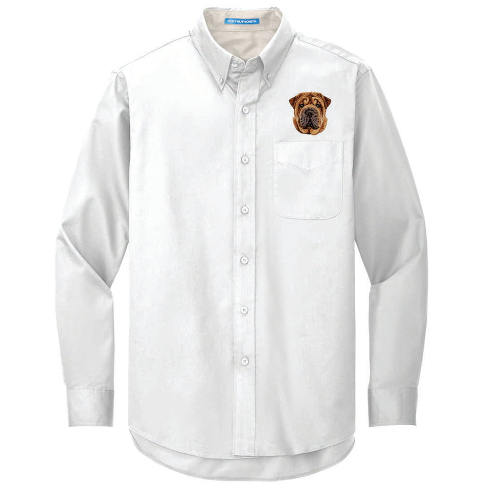Chinese Shar-Pei Embroidered Long Sleeve Button Up Shirt