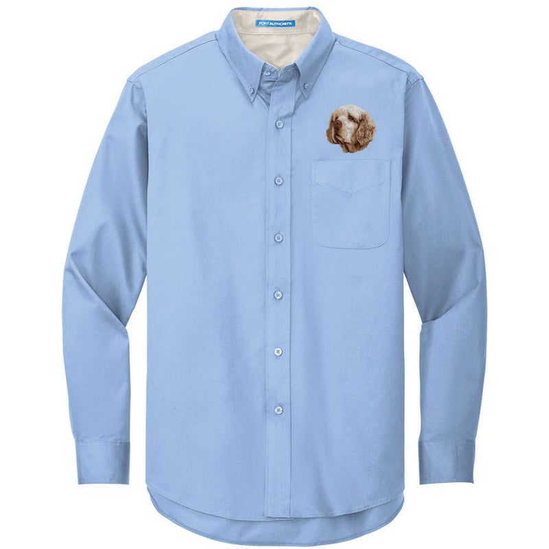Clumber Spaniel Embroidered Long Sleeve Button Up Shirt