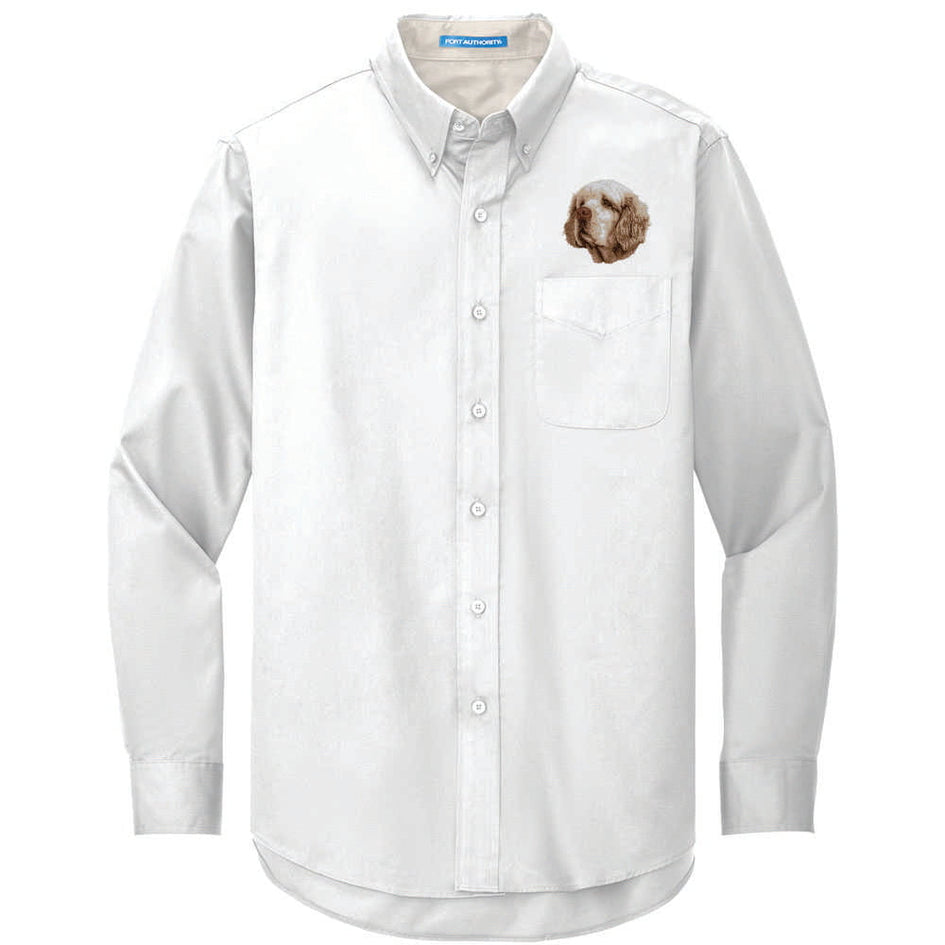 Clumber Spaniel Embroidered Long Sleeve Button Up Shirt