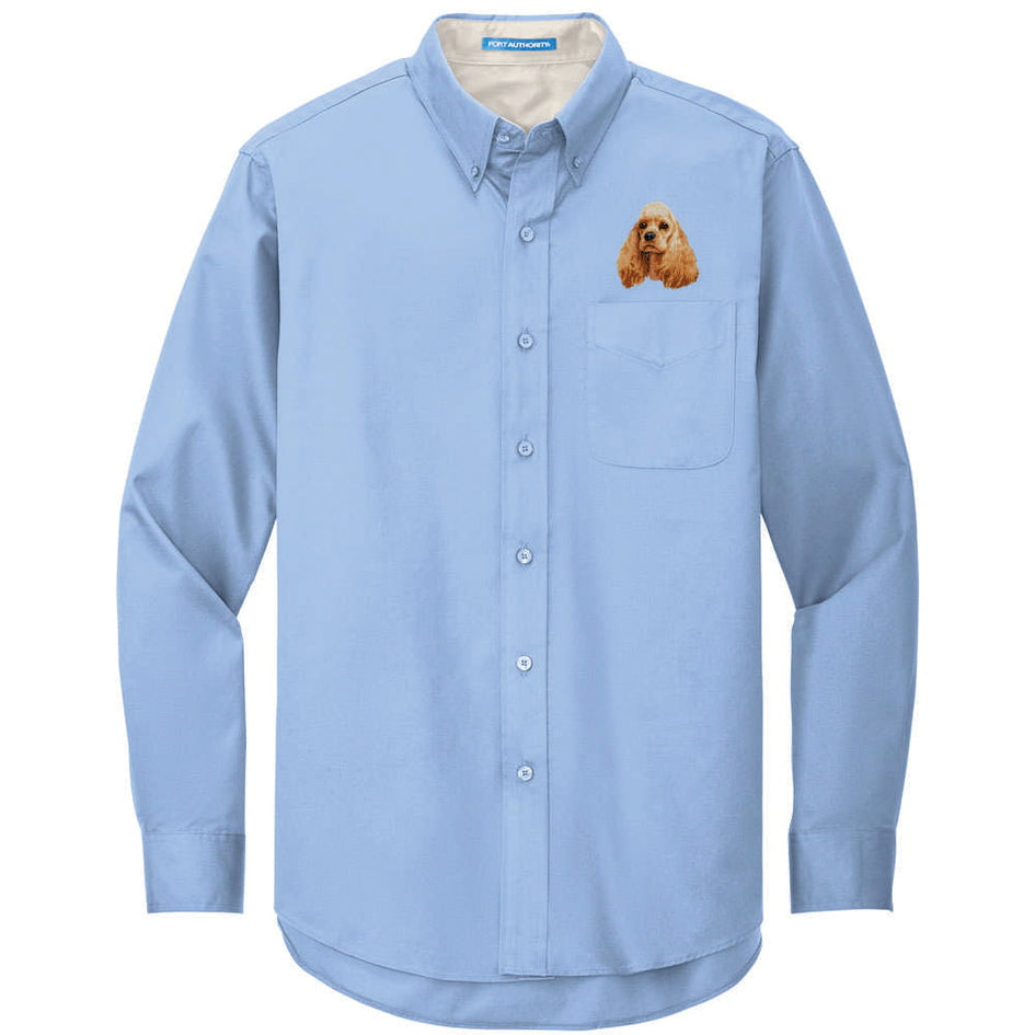 Cocker Spaniel Embroidered Long Sleeve Button Up Shirt