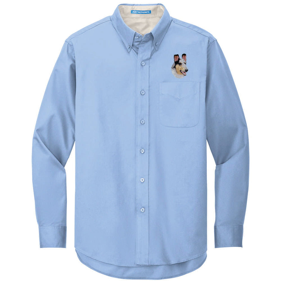 Collie Embroidered Long Sleeve Button Up Shirt