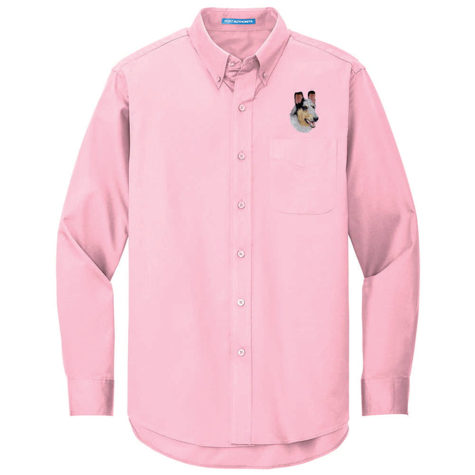Collie Embroidered Long Sleeve Button Up Shirt