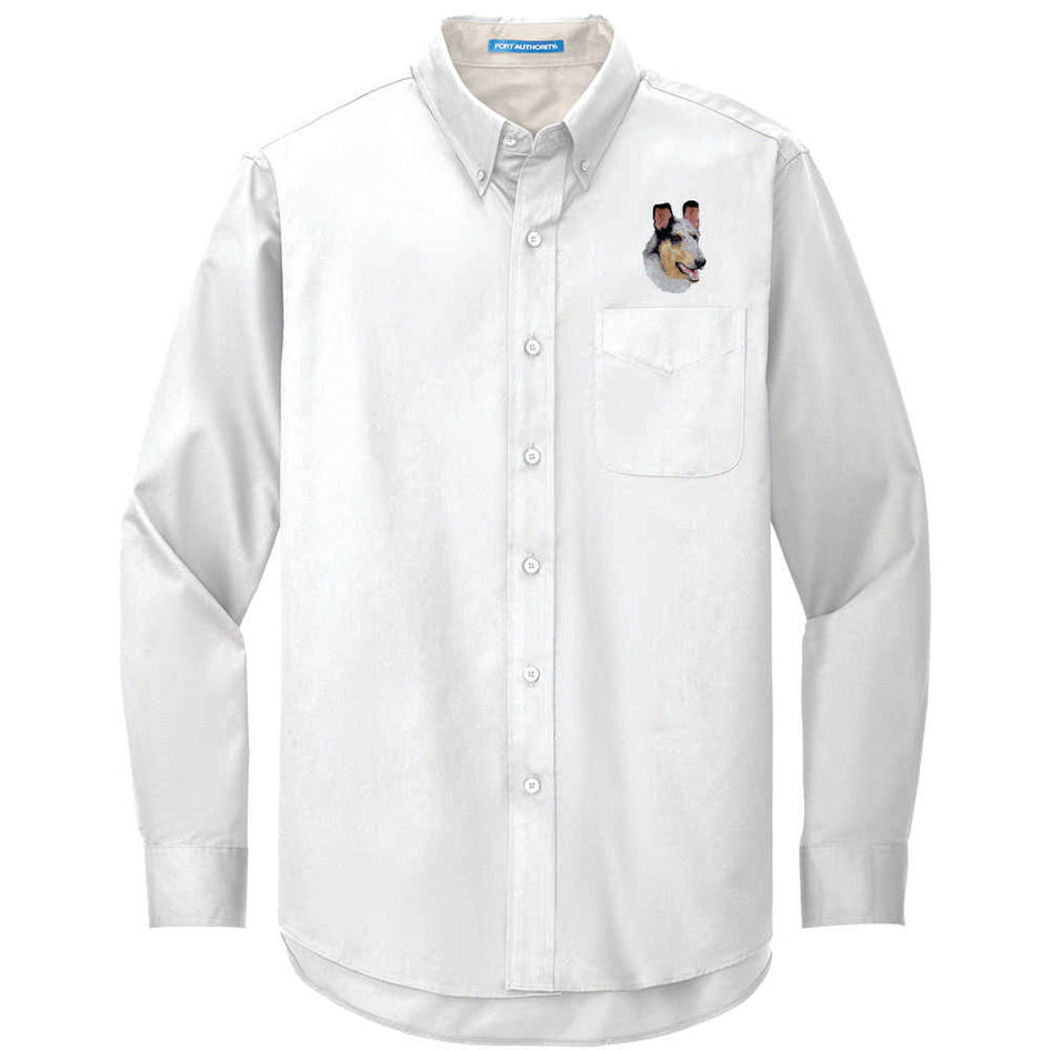 Collie Embroidered Long Sleeve Button Up Shirt