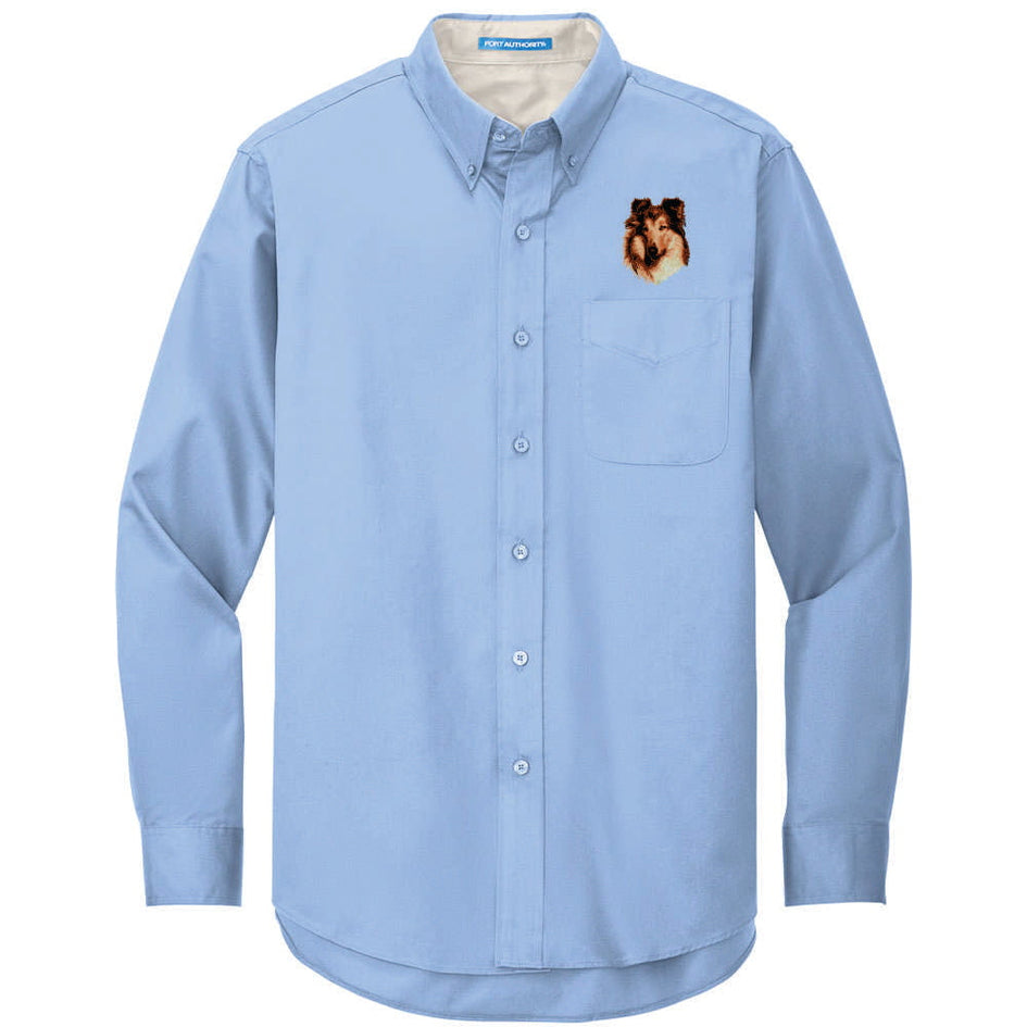 Collie Embroidered Long Sleeve Button Up Shirt