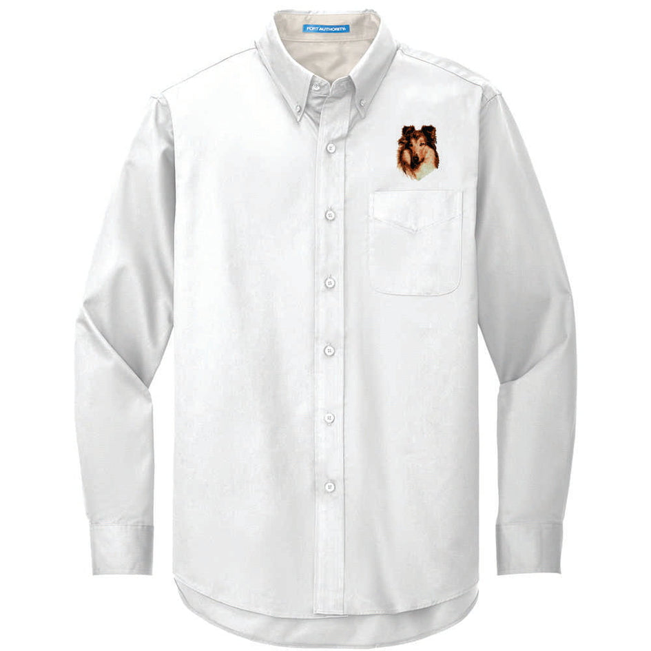 Collie Embroidered Long Sleeve Button Up Shirt