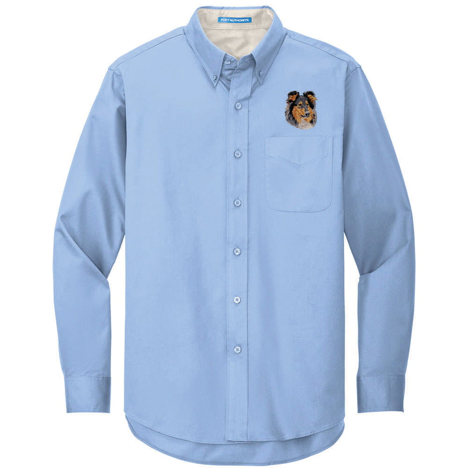 Collie Embroidered Long Sleeve Button Up Shirt