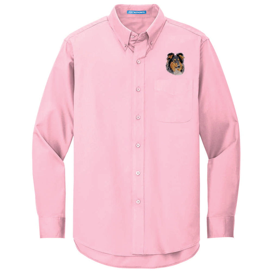 Collie Embroidered Long Sleeve Button Up Shirt