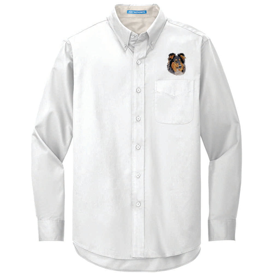 Collie Embroidered Long Sleeve Button Up Shirt