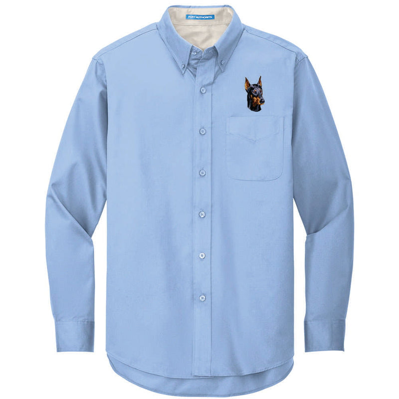 Doberman Pinscher Embroidered Long Sleeve Button Up Shirt