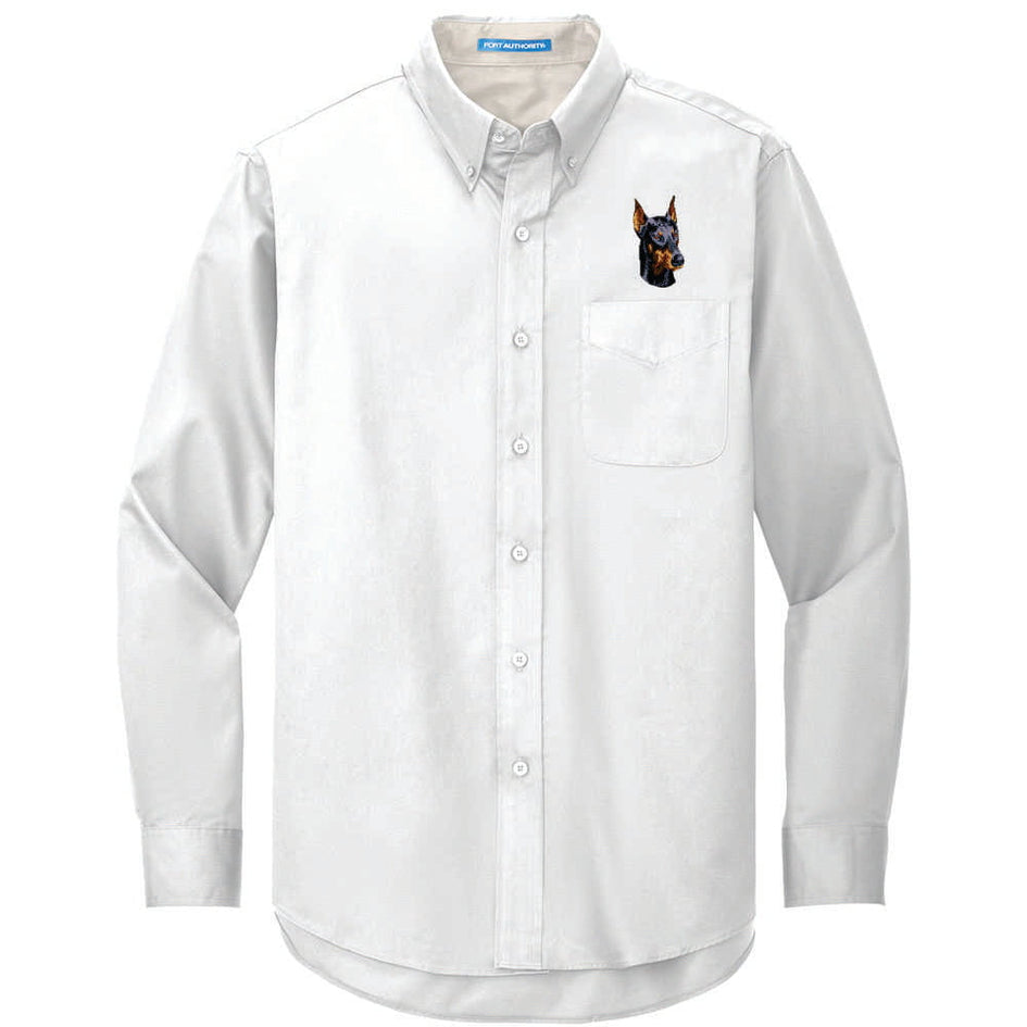 Doberman Pinscher Embroidered Long Sleeve Button Up Shirt