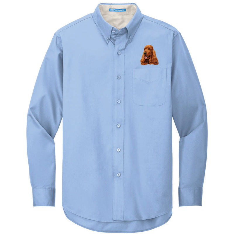 English Cocker Spaniel Embroidered Long Sleeve Button Up Shirt