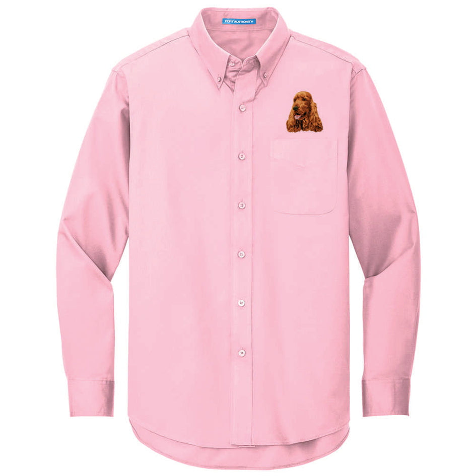 English Cocker Spaniel Embroidered Long Sleeve Button Up Shirt