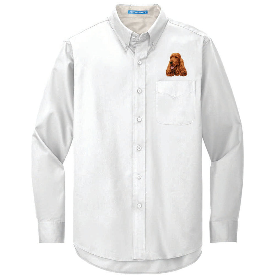English Cocker Spaniel Embroidered Long Sleeve Button Up Shirt