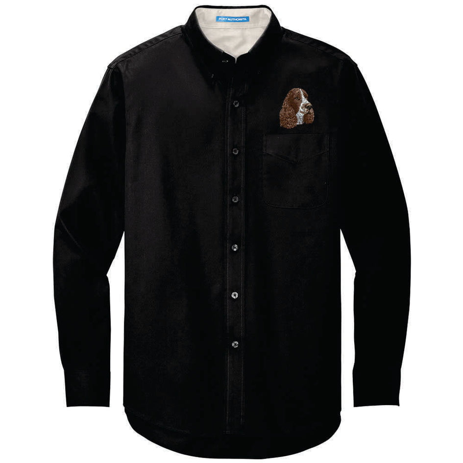 English Springer Spaniel Embroidered Long Sleeve Button Up Shirt