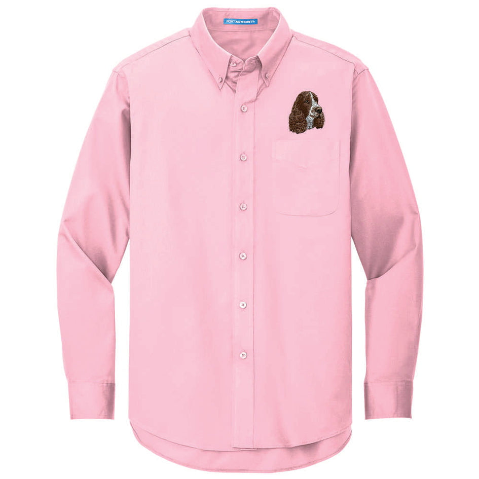 English Springer Spaniel Embroidered Long Sleeve Button Up Shirt