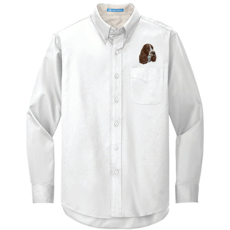 English Springer Spaniel Embroidered Long Sleeve Button Up Shirt