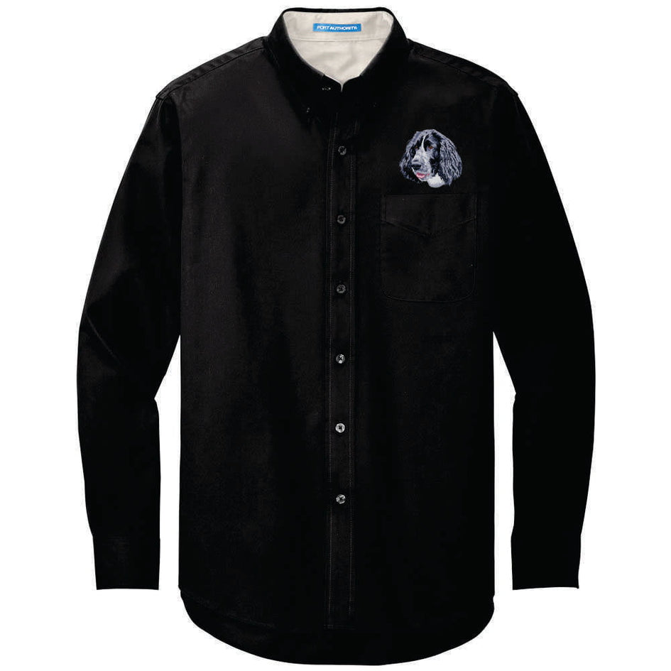English Springer Spaniel Embroidered Long Sleeve Button Up Shirt
